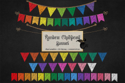 Rainbow Chalkboard Bunting Banners Clip Art, Back to School clipart ...