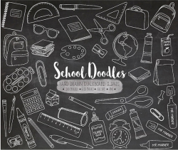 Chalkboard School Clipart. Hand Drawn Chalk Texture School Supplies ...