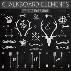 Chalkboard Clipart, Clip art - Chalkboard Elements with crown ...