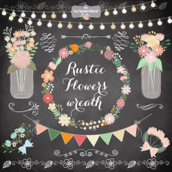 Floral chalkboard clipart, wedding clipart, Digital Wreath, Flowers ...
