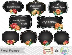 24 Chalkboard Digital Frame Clip Art Floral Frame Flower Label Clip ...