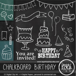 Chalkboard Birthday Party Clip art & Digital Paper Green Black