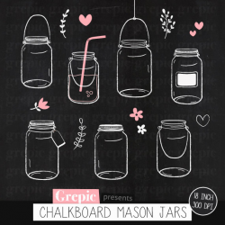 Mason jar clip art: “Chalkboard mason jars” clip art pack, mason ...