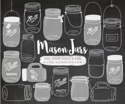 Chalkboard Mason Jar Clip Art. Hand Drawn White Mason Jar