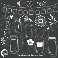 Shabby Chic Mason Jar Clipart, Mason Jar, Chalkboard Clipart ...