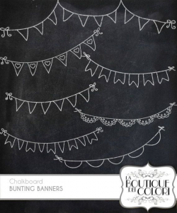 Chalkboard Bunting Banners doodle cliparts Digital Clip Art. Party ...