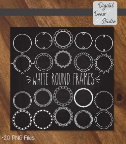 20 White Round Frames Clip Art - Hand Drawn Chalkboard Chalk Wreaths ...