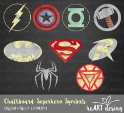 Chalkboard Superhero Symbols Clipart / Digital Clip Art for ...