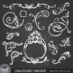 CHALKBOARD BAROQUE Clipart Design Elements Digital Clipart