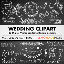 Chalkboard Wedding Clipart Hand drawn clipart doodle