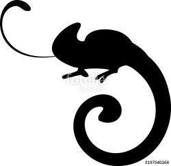 Silhouette chameleon with sticking tongue out