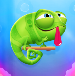 Help a cute chameleon snack on popcorn in Pull My Tongue