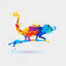 Chameleon Of Watercolor Rainbow Splash Paint. Icon Royalty Free ...