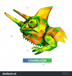 Vector - chameleon head geometric (illustration of a many triangles ...