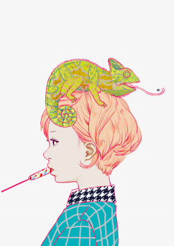 Chameleon Head Girl, Green, Animal, Short Hair PNG Image and Clipart ...