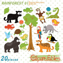 RAINFOREST clipart Cute animals clip art Jungle design