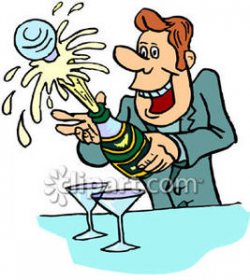 Man Popping the Cork on a Champagne Bottle - Royalty Free Clipart ...
