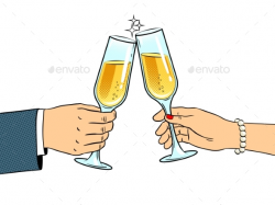 Clinking Glasses with Champagne Pop Art Vector by AlexanderPokusay