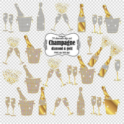 Champagne Clipart. Bottles glasses buckets gold diamond