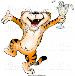 Clip Art of a Drunk Tiger Dancing and Holding a Glass of Champagne ...