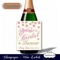 Bridal Shower Labels Wine, Sparkling Cider, Champagne Glitter Pink ...