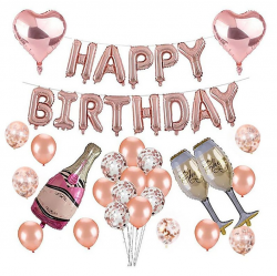 Pink Champaign Glass Rose Gold Birthday Party Kit, Birthday Party  Decorations