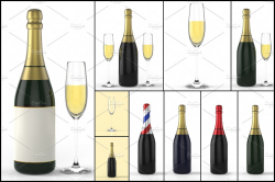 Champagne Bottle and glass 3D ~ Graphics ~ Creative Market