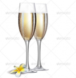 Two Champagne Glasses and Flower Isolated on White | Fonts ...