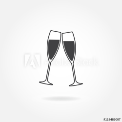 Two glasses of champagne or wine. Cheers icon or sign. Vector ...