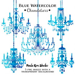 Blue Chandelier Watercolor Clipart Silhouettes, Chandelier Clip Art ...