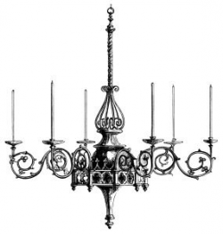 Victorian chandelier illustration, black and white graphics ...
