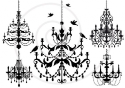 Vintage chandelier clip art set with birds, digital clipart ...