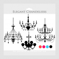 Chandelier clipart - vintage chandeliers clip art, elegant, digital  graphics, pink, coral, blue, black, for personal and commercial use