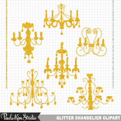 Gold Glitter Clipart, Chandelier Silhouette Digital Clipart ...