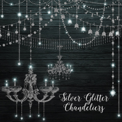 Silver Glitter Chandeliers Clipart Digital Chandelier Clip