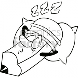 black and white tired sleeping pencil cartoon character clipart.  Royalty-free clipart # 407551
