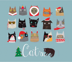 Christmas Cats Clip Art Cat Clipart Animal clipart Cat