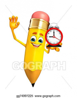 Stock Illustrations - Pencil character with table clock. Stock ...