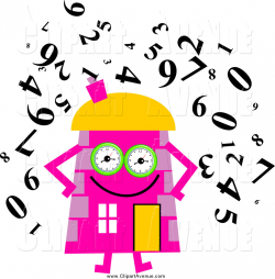 Avenue Clipart of a Pink House Character with Clock Eyes, Surrounded ...