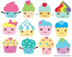 Cupcake Clip Art - Kawaii Cupcakes Characters Set - Kawaii ...