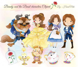Cute Beauty and the Beast Cute character clipartInstant