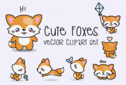 Premium Vector Clipart Kawaii Foxes Cute Foxes Clipart Set