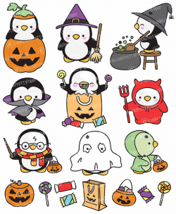 Premium Vector Clipart - Kawaii Halloween Penguins - Cute ...