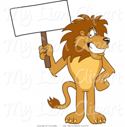 Clipart of a Happy Lion Character Mascot with a Blank Sign by ...