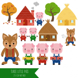 Three Little Pigs Clipart / Big Bad Wolf Clip Art