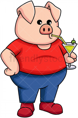 Pig Holding A Cold Drink Vector Cartoon Clipart | Cartoon ...