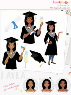 Woman grad character clipart, student girl avatar clip art (Layla L268)