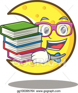Vector Clipart - Student with book crescent moon character cartoon ...