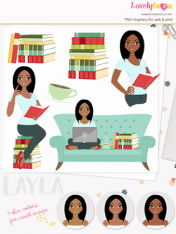 Woman teacher character clipart, book girl avatar clip art (Layla L152)