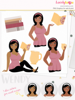 Woman teacher character clipart, book girl avatar clip art (Wendy L144)